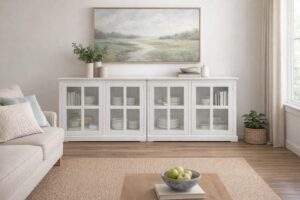 1800 wide buffet with glass french doors
