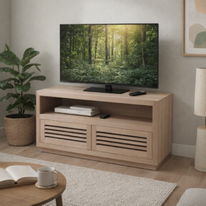 Oak Morgan 1200 wide TV Stand with louvre doors