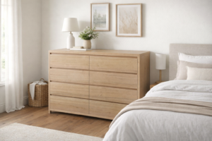Modern Oak 1600 wide 8 drawer chest Clear Lacquered