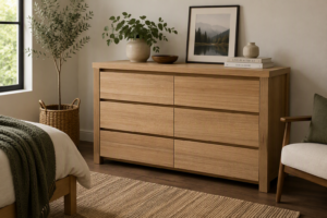 Jackie 1200 wide 6 drawer chest OAK Clear Lacquered