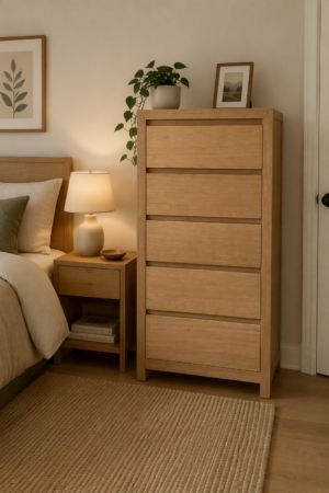 Morgan Oak Slimboy 600 wide with 5 drawers