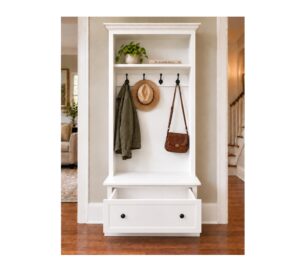 white wooden entryway hall tree